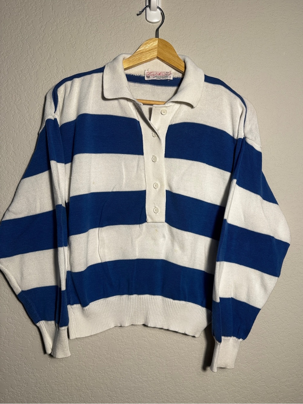 Lady Pickering Striped Polo Sweater in Blue & White vintage 70s 80s
